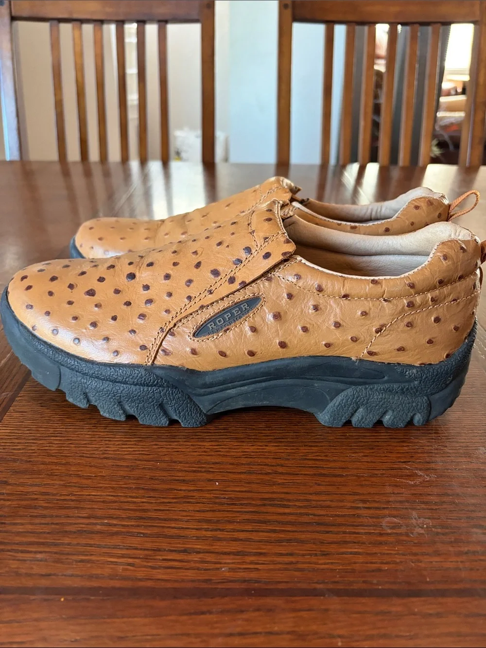 Roper Men's Tan/Brown Ostrich-Textured Slip-On Shoes